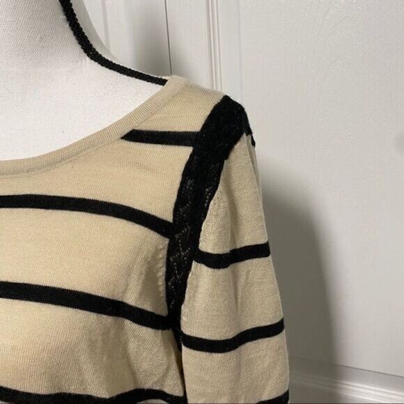 Loft womens cream black striped long sleeve round neck pullover knit sweater lrg - Picture 5 of 12
